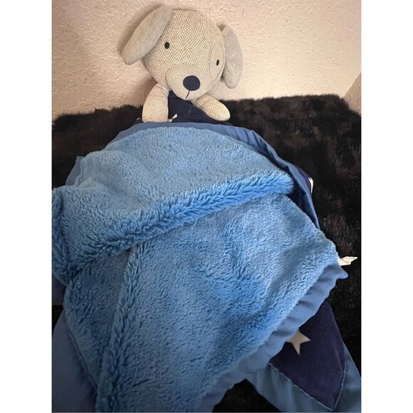 Cloud Island Baby Lovey Tweed Gray Puppy Dog Security Blanket Blue with Stars - Picture 3 of 4
